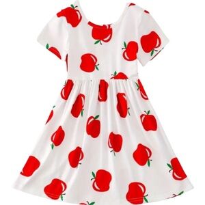 Girls' White Dress with Red Apple Print School Summer NWOT
